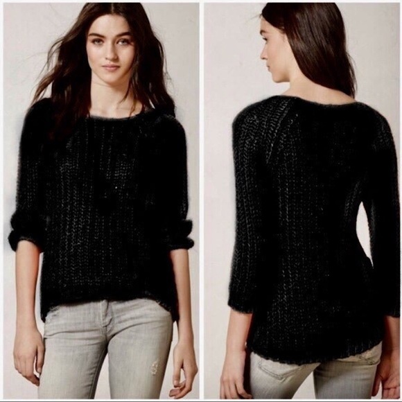 Anthropologie Knitted Knotted Black Sequin Sunstitch Chunky Sweater Size M - Picture 7 of 8